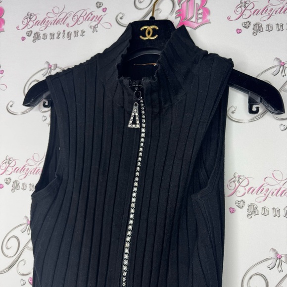 Belldini vest rhinestone bling zipper zip up diamonds ribbed tank top cardigan - Picture 2 of 7